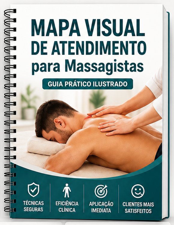 Capa do guia Mapa Visual de Atendimento para Massagistas, em formato espiral.